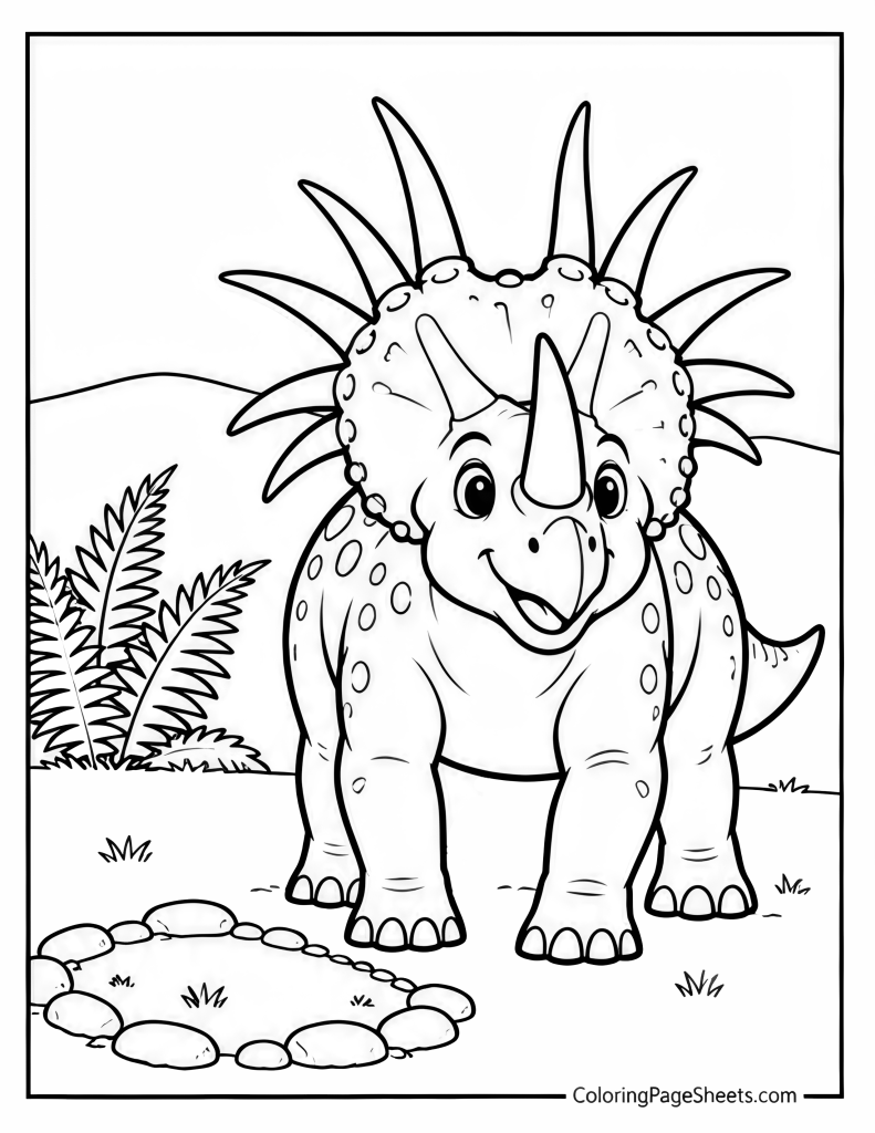 Front-facing Styracosaurus with a spiky frill and nose horn